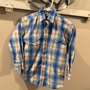 Panhandle Slim Blue and Brown Button Down Shirt